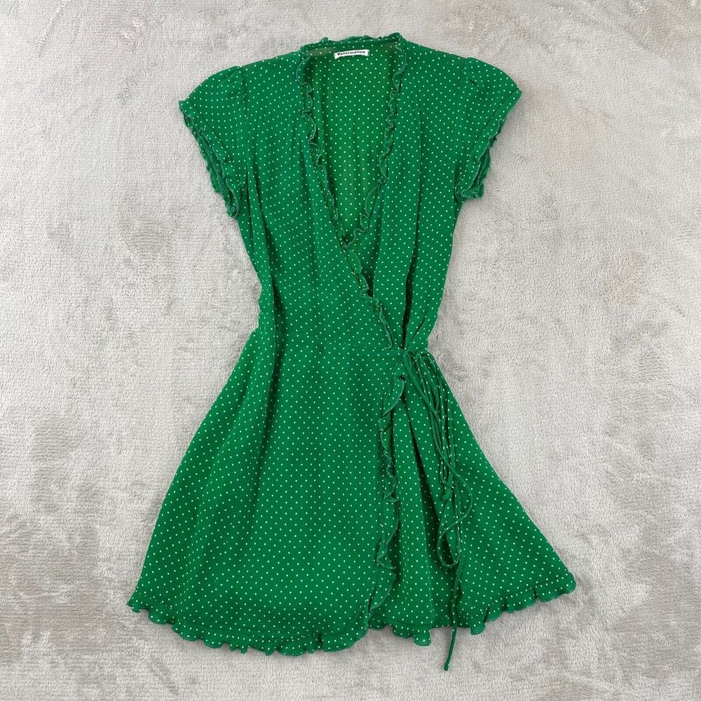 Reformation Dress Women XS Green Polka Dots Wrap Lola Summer Fairy Designer